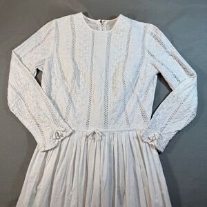 VINTAGE 1960s White Cotton handmade Eyelet Lace Dress‎ Sundress Small Women's